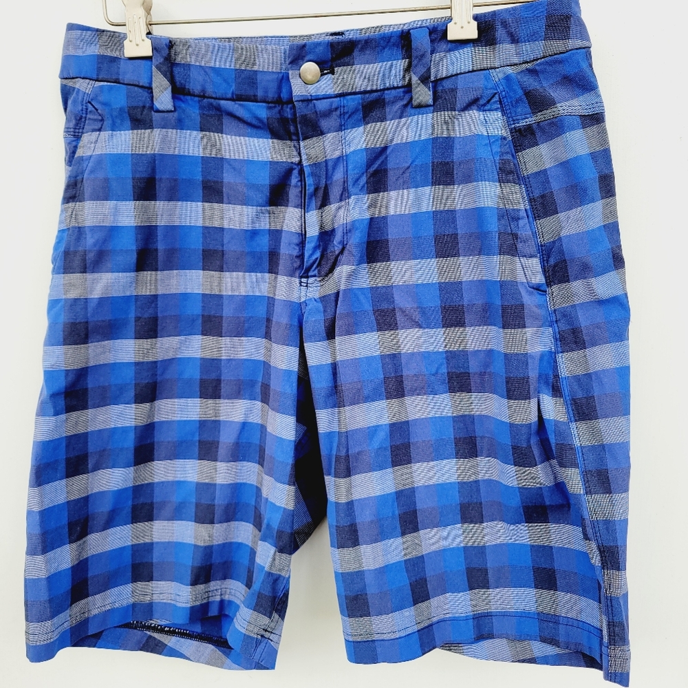 Lululemon Kahuna Short 2.0 Valley plaid caspian Blue Golf size 34